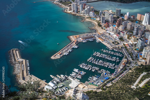 aerial view of the small local port in the city of Calpe