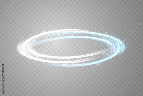 Abstract light lines of movement and speed with sparkles in blue and white. Light everyday glowing effect. semicircular wave, light trail curve swirl, car headlights, incandescent optical fiber png.