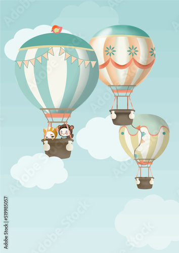 Les 3 montgolfières et la ville