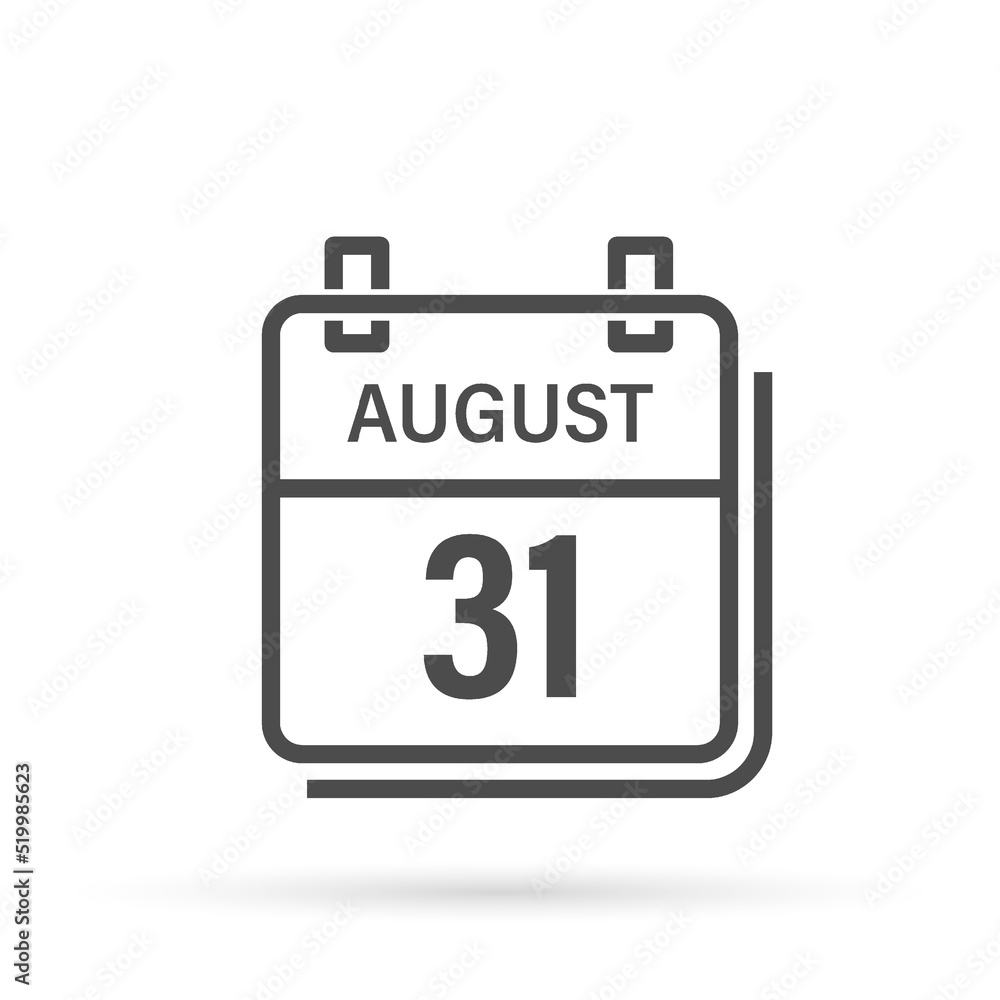 August 31, Calendar icon with shadow. Day, month. Flat vector illustration. August 31, Calendar icon with shadow. Day, month. Flat vector illustration.