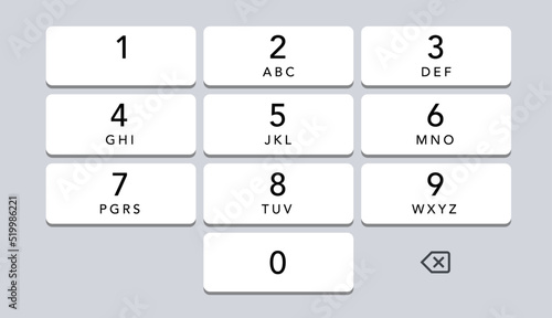 Smartphone keyboard. Mobile phone white screen keypad entry set. Vector isolated mockup for cell phone. Light buttons with numbers for device vector illustration.
