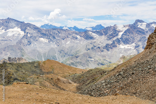 Excursion to the Gran Paradiso in the Alps. Search for rocks, minerals and precious stones. Study of the surface of rocks with sedimented debris over time. Lunar landscape, Martian landscape.