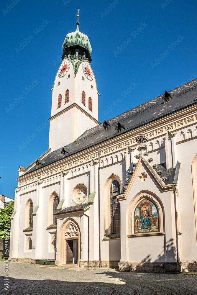 View at the Bell tower of Church of Saint Nicholas in the streets of Rosenheim - Germany