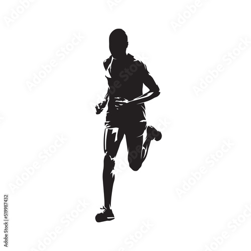 Running man, run, abstract isolated vector silhouette, front view of marathon runner