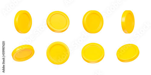 3d render golden coins collection isolated on white background vector illustration.