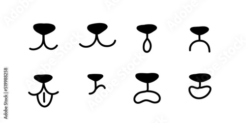 Dog face mouth. Cat mouth. Happy animal muzzle face with open mouth. Icons set. Vector illustration isolated on white background.