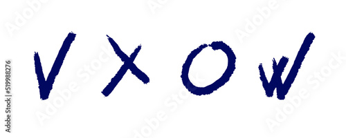 Hand drawn checkmark cross  check mark. Marker brush check marks answers in test, confirmation, negation icons. Checklist marks template, voting set. Vector flat illustration isolated on white.