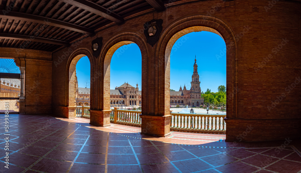 Canal, bridge, mosaic, ceramic art in Plaza de Espana, Seville, Andalusia, Spain Canal, bridge, mosaic, ceramic art in Plaza de Espana, Seville, Andalusia, Spain