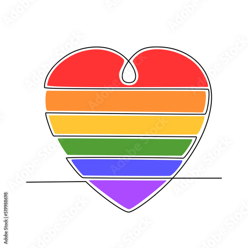 Continuous line drawing of LGBT heart. Love concept. Vector illustration