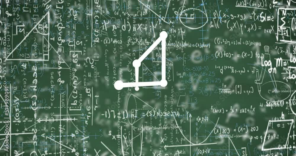 Animation of digital screen with scientific data, graphs and math formulas on green background Animation of digital screen with scientific data, graphs and math formulas on green background