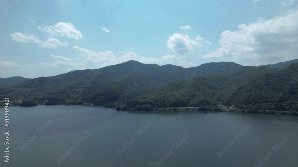 Aerial Drone over Han River Korea Nature Park Landscape Aerial Drone over Han River Korea Nature Park Landscape
