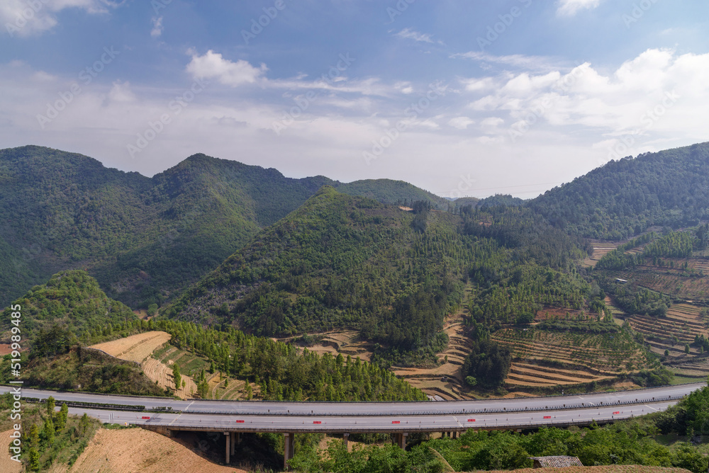 Highway go through mountain range
