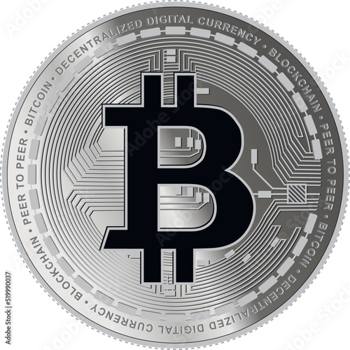 silver coin with bitcoin symbol isolated on white background