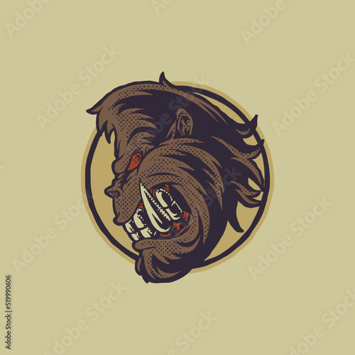 Cartoon emblem of side view gorilla head with retro style