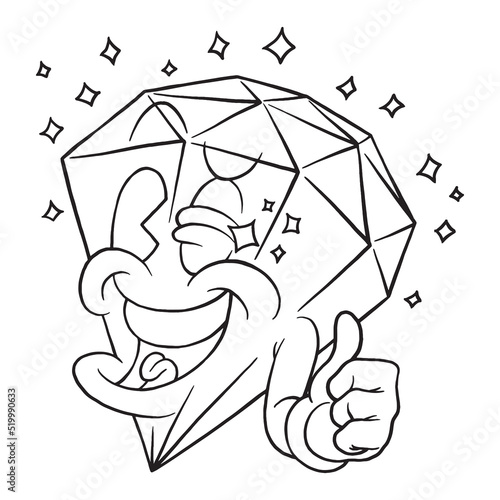 Coloring illustration of cartoon happy diamond 