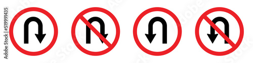 U-Turn Right and Left Traffic Road Icon, vector illustration