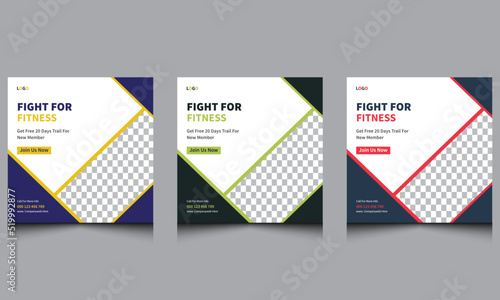 Abstract minimal clean unique creative gym fitness modern web banner corporate square sport advertisement fresh dark blue yellow green red yoga business social media Instagram post design template.