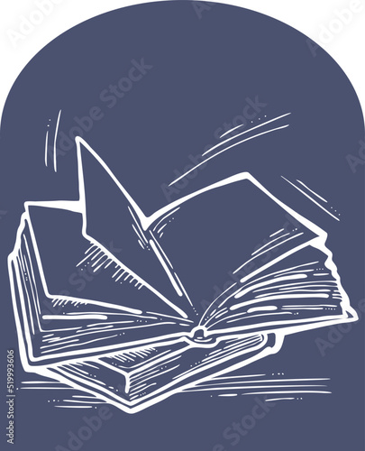 Books for school study or university education, writing diploma, working in classroom. Student, teacher, writer, child all use book get new knowledge, hobby. Hand drawn vintage vector illustration.