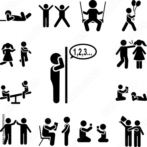 Boy, play, playground, hide and seek icon in a collection with other items