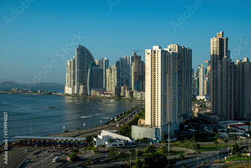 Panama City, city center skyline and Bay of Panama, Panama, Central America
