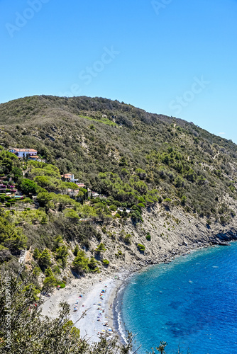 Pomonte, Elba, Bergstrasse, Küste, Küstenstrasse, Westküste, Gefahr, Steinschlag, Insel, Mittelmeer, Wassersport, Strand, Badeferien, Comune di Marciana, Sommer, Italien