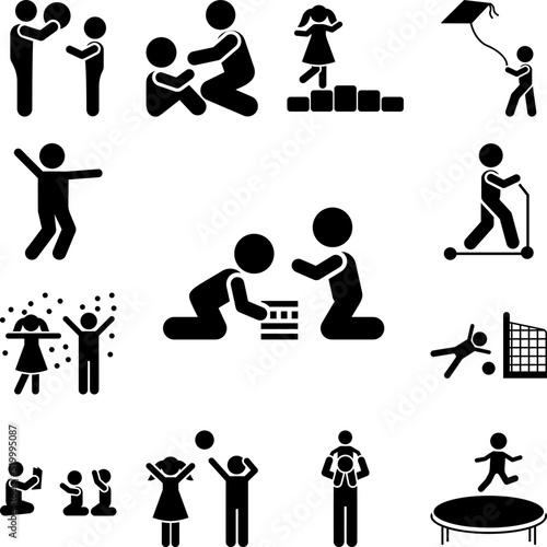 Play, children, boys, toys icon in a collection with other items