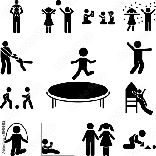 Play, jumped, child, game icon in a collection with other items