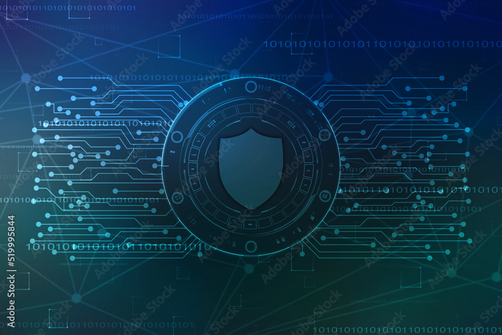 Obraz premium Protect and Security concept. Digital Shield on abstract technology background, Cyber security and information or network protection. Future technology web services for business and internet project