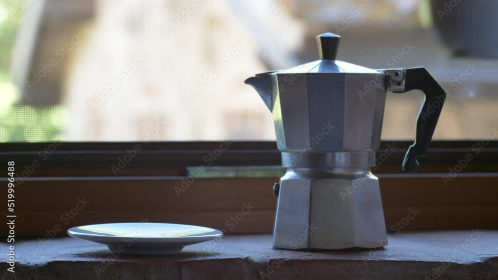 Drinking Coffee from White Cup on Tuscany Traditional Farm, Italy