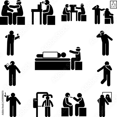 Smoking, man, cancer, no smoking icon in a collection with other items