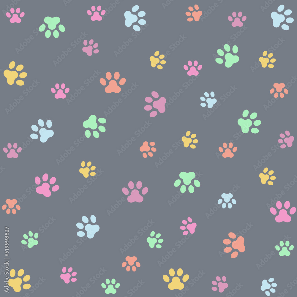 Cat or Dog Footprints Vector Seamless Pattern. Pastel Cat Paw Background.