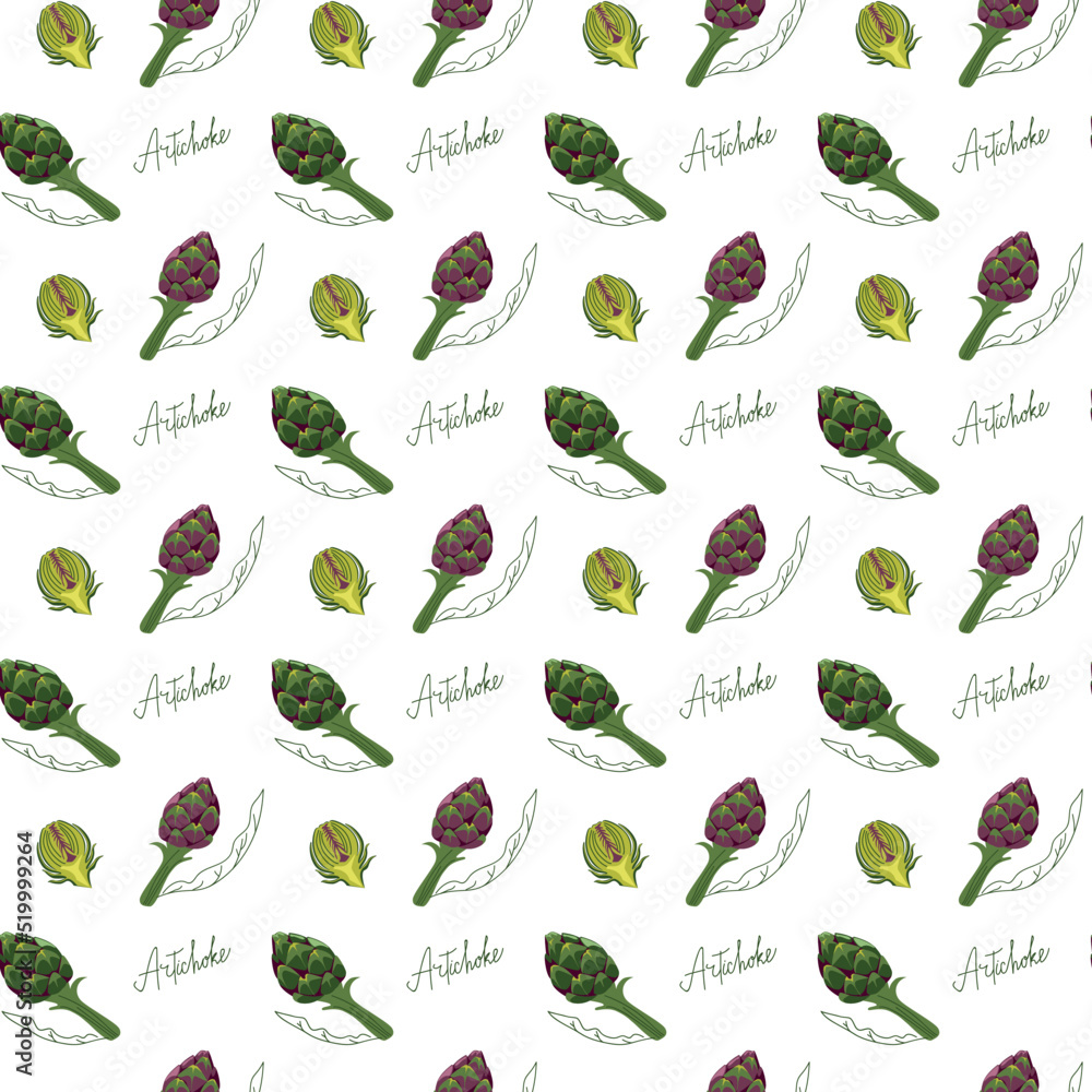 Summer pattern of artichoke flowers in a hand-drawn style. Healthy vegetables from the garden. Vector illustration on a white background for decor, wrapping paper Summer pattern of artichoke flowers in a hand-drawn style. Healthy vegetables from the garden. Vector illustration on a white background for decor, wrapping paper