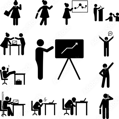 Businessman training explain icon in a collection with other items