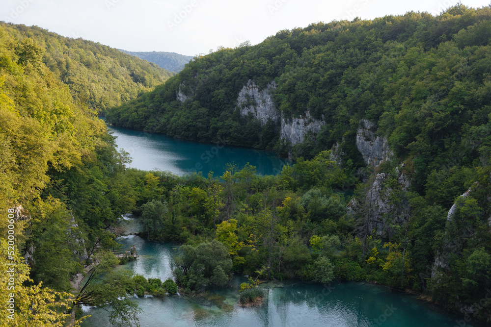 view of the one of the lakes in National Park Plitvice lakes 