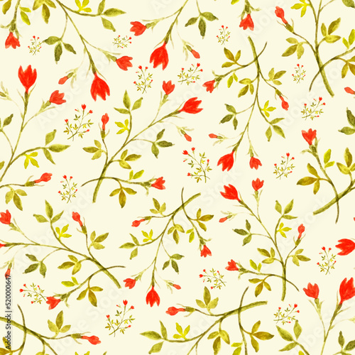 seamless pattern with autumn leaves and tulips flowers 