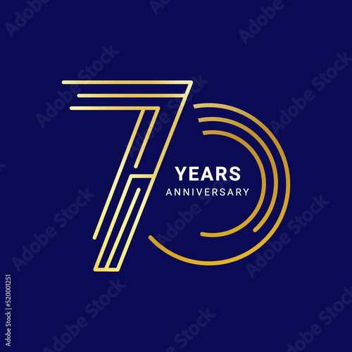 70 Year Anniversary Logo, Golden Color, Vector Template Design element for birthday, invitation, wedding, jubilee and greeting card illustration.