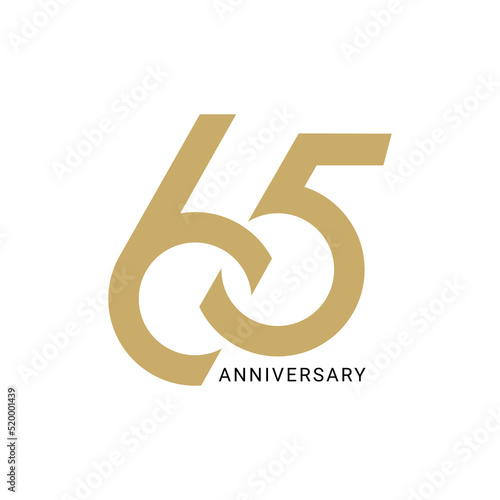 65th Year Anniversary Logo, Golden Color, Vector Template Design element for birthday, invitation, wedding, jubilee and greeting card illustration.