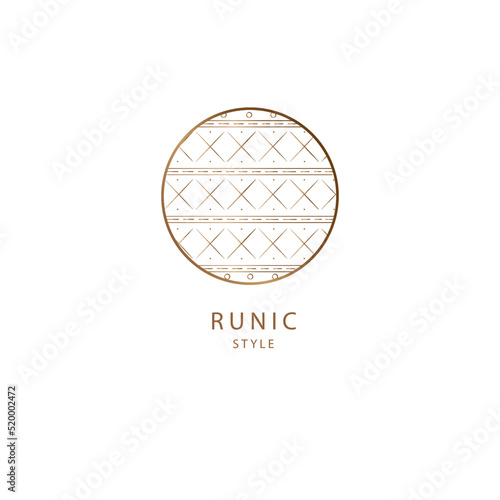 Golden linear emblem, amulet, amulet with gebo rune. Elegant vector logo of success. Can be used for jewelry, beauty and fashion industry. Great for ethnic, magical and runic logo, monogram, menu