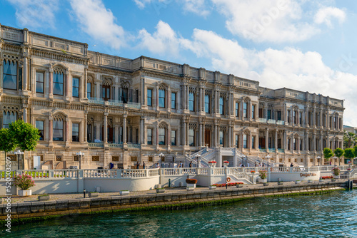 Photography Istanbul, Turkey - June 18 2022: Ciragan Palace next to the sea.
