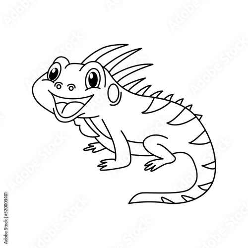 Cute iguana cartoon coloring page illustration vector. For kids coloring book.