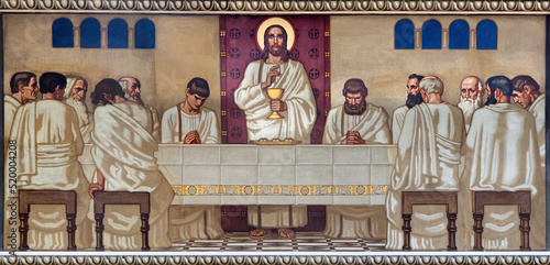 ZURICH, SWITZERLAND - JULY 1, 2022: The fresco of Last Supper in the church P...
