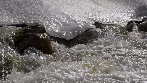 High speed shot River flowing under the snow in gangotri photo