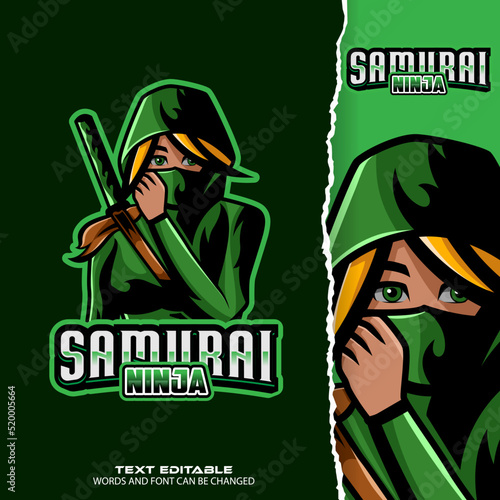 samurai girl esport logo - premium vector