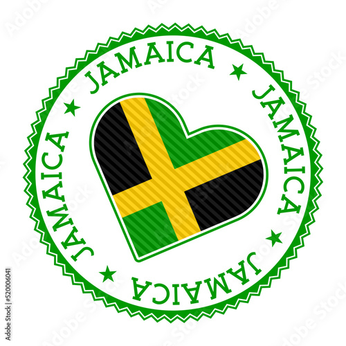 Heart-shaped badge with the Jamaican flag, a symbol of national pride and love for Jamaica.