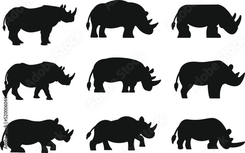 African Rhino different poses isolated Vectors Silhouettes