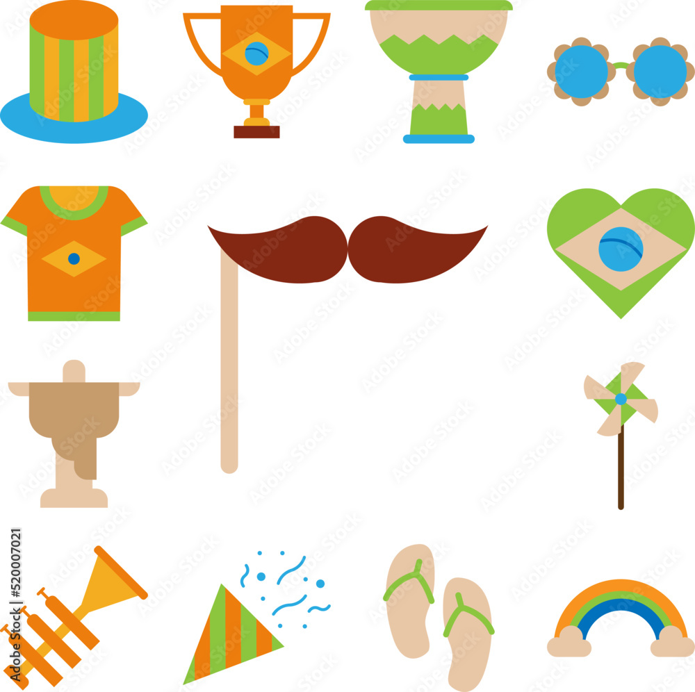 moustache color icon in a collection with other items moustache color icon in a collection with other items
