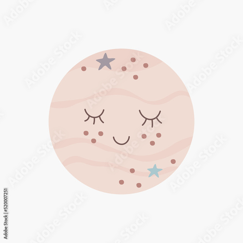 Scandinavian boho cute cartoon planet in pastel colors. Hand drawn vector element for nursery decoration, baby shower, birthday, children's party, poster, invitation, postcard, kids clothes