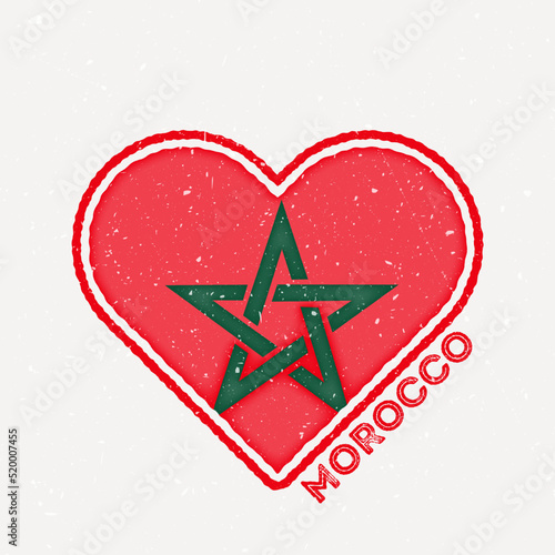 Morocco heart flag badge. Morocco logo with grunge texture. Flag of the country heart shape. Vector illustration.