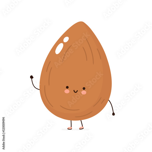 Cute funny almond nut character. Vector hand drawn cartoon kawaii character illustration icon. Isolated on white background. Almond nut character concept