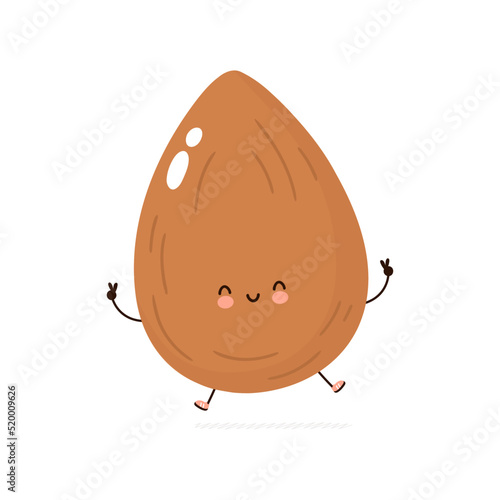 Cute funny almond nut character. Vector hand drawn cartoon kawaii character illustration icon. Isolated on white background. Almond nut character concept